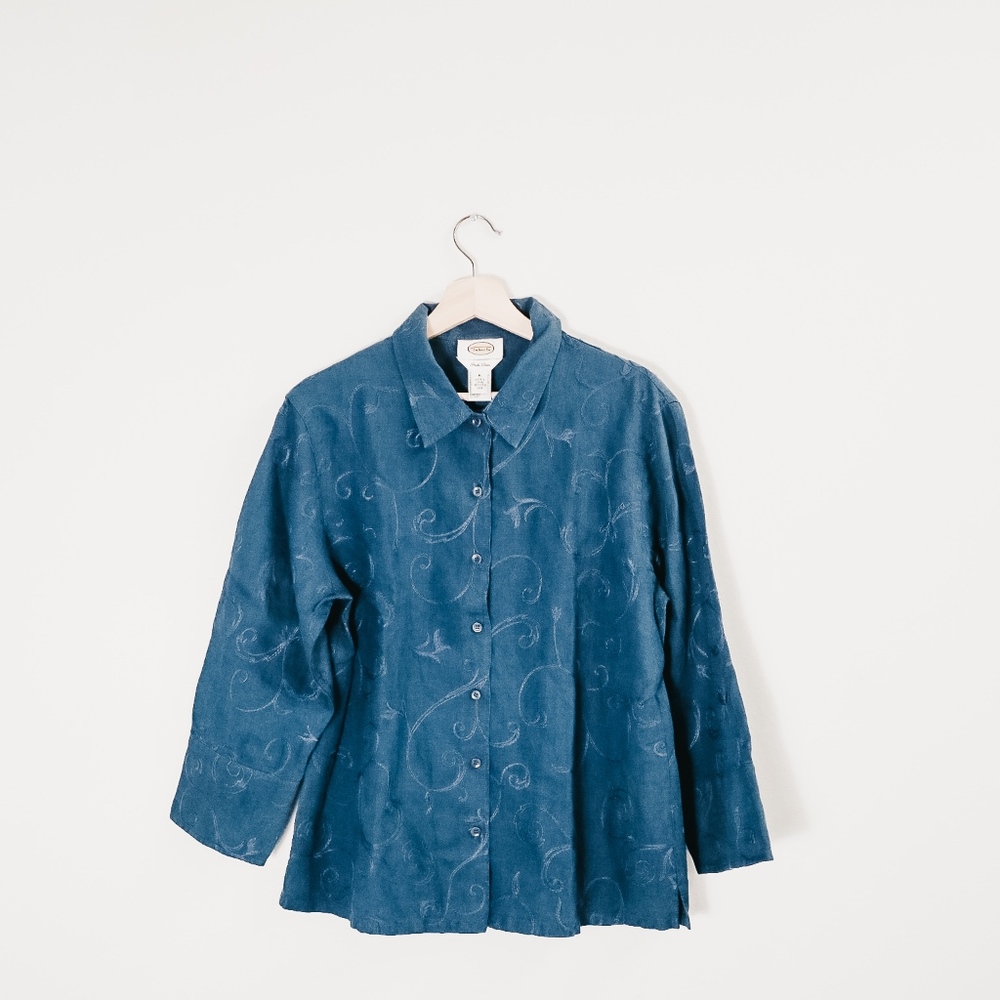 NWOT Talbots Irish Linen Embroidered Button Shirt